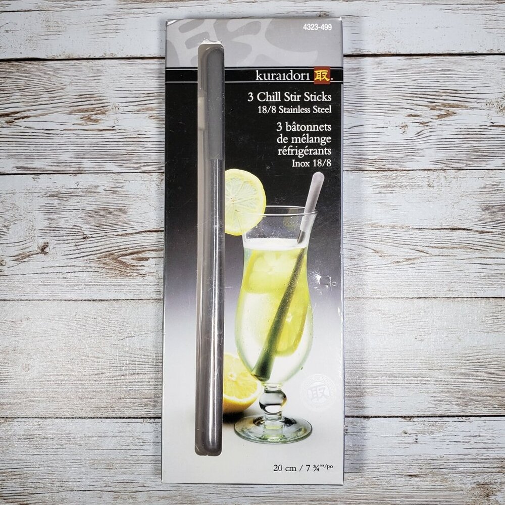 Kuraidori Gel Filled Stainless Steel Chill Stir Sticks 3 Pack 4323-499 NOS